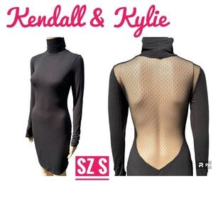 Kendall & Kylie Black Mesh Open Back Long Sleeve Dress  Size Small